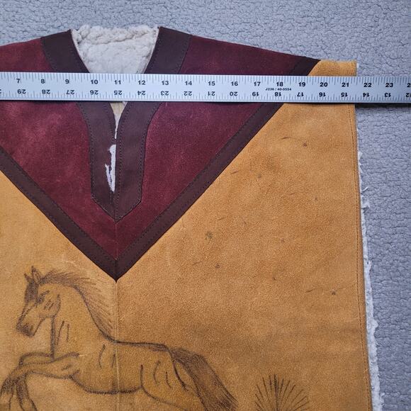 Horse Suede Leather Poncho Gaban Fringe Fur Shearling Western Unisex One Size - Picture 6 of 8